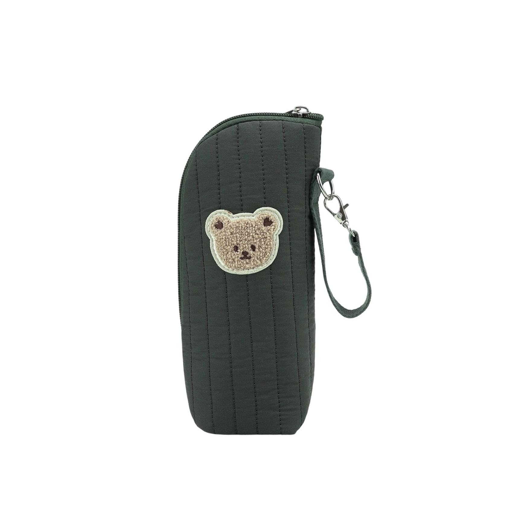 Insulated Baby Bottle Bag - Baby Bottle Carrier with Bear Design, Portable Thermal Tote with Secure Zipper, for Breast Milk Storage Preservation Transport, Daycare Travel Outdoor Use (Green)