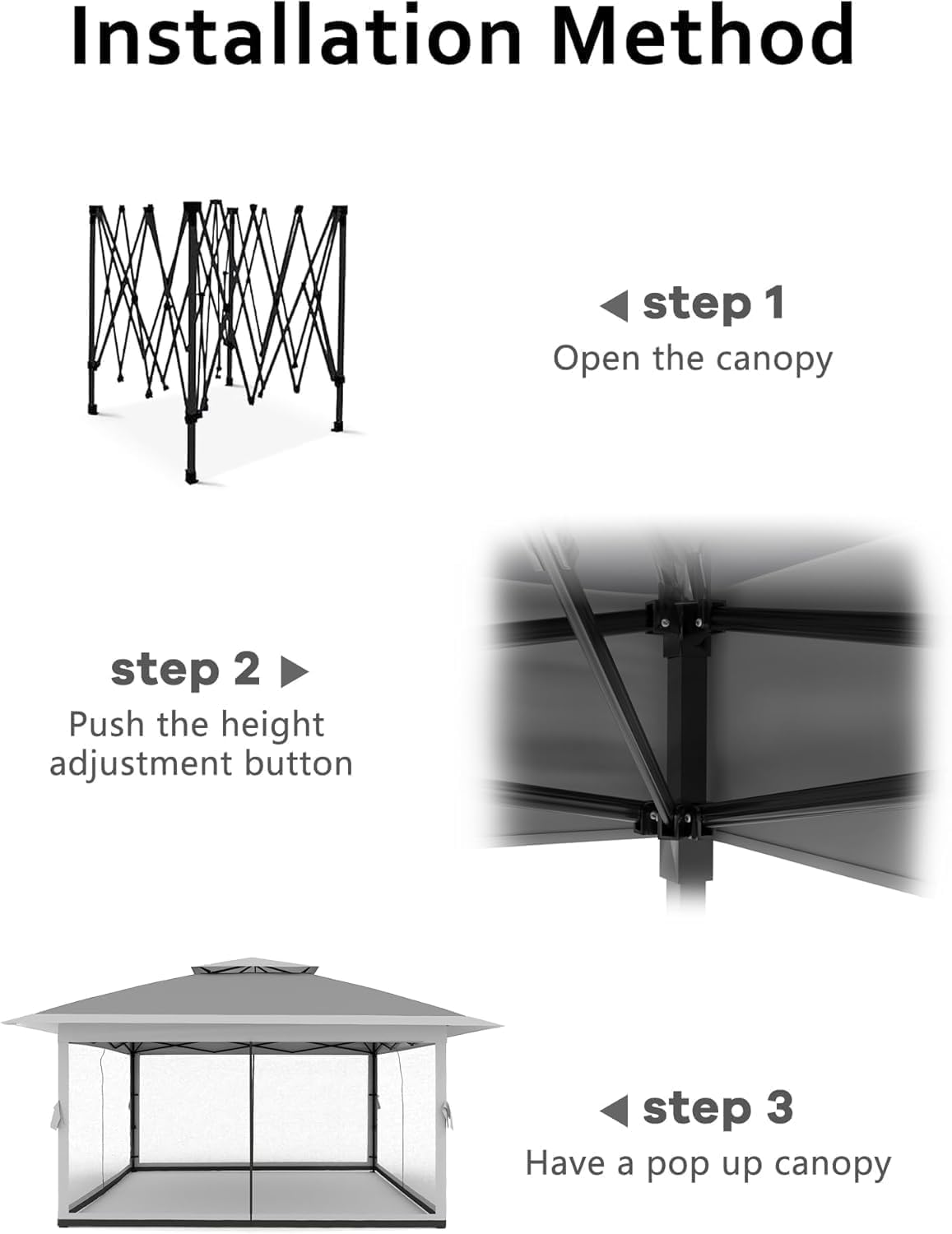 13x13ft Pop-Up Gazebo, Outdoor Canopy Tent With Mosquito Netting, Heavy Duty Party Tent Shelter With Waterproof and Ultraviolet Double Roof for Backyard, Garden, Lawn and Deck (Grey)