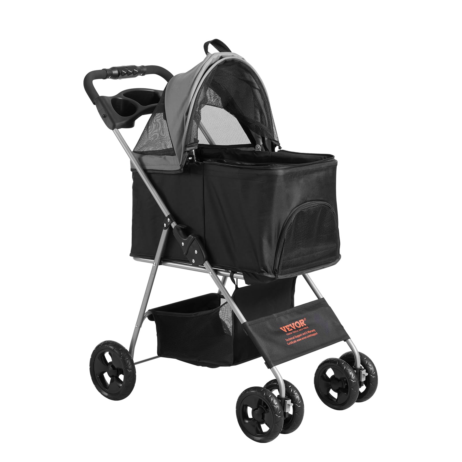 VEVOR Wózek dla zwierząt domowych, 4 kółka, obracany z hamulcami, nośność 15,9 kg, z odpinanym nosidełkiem, koszem i uchwytem na kubek