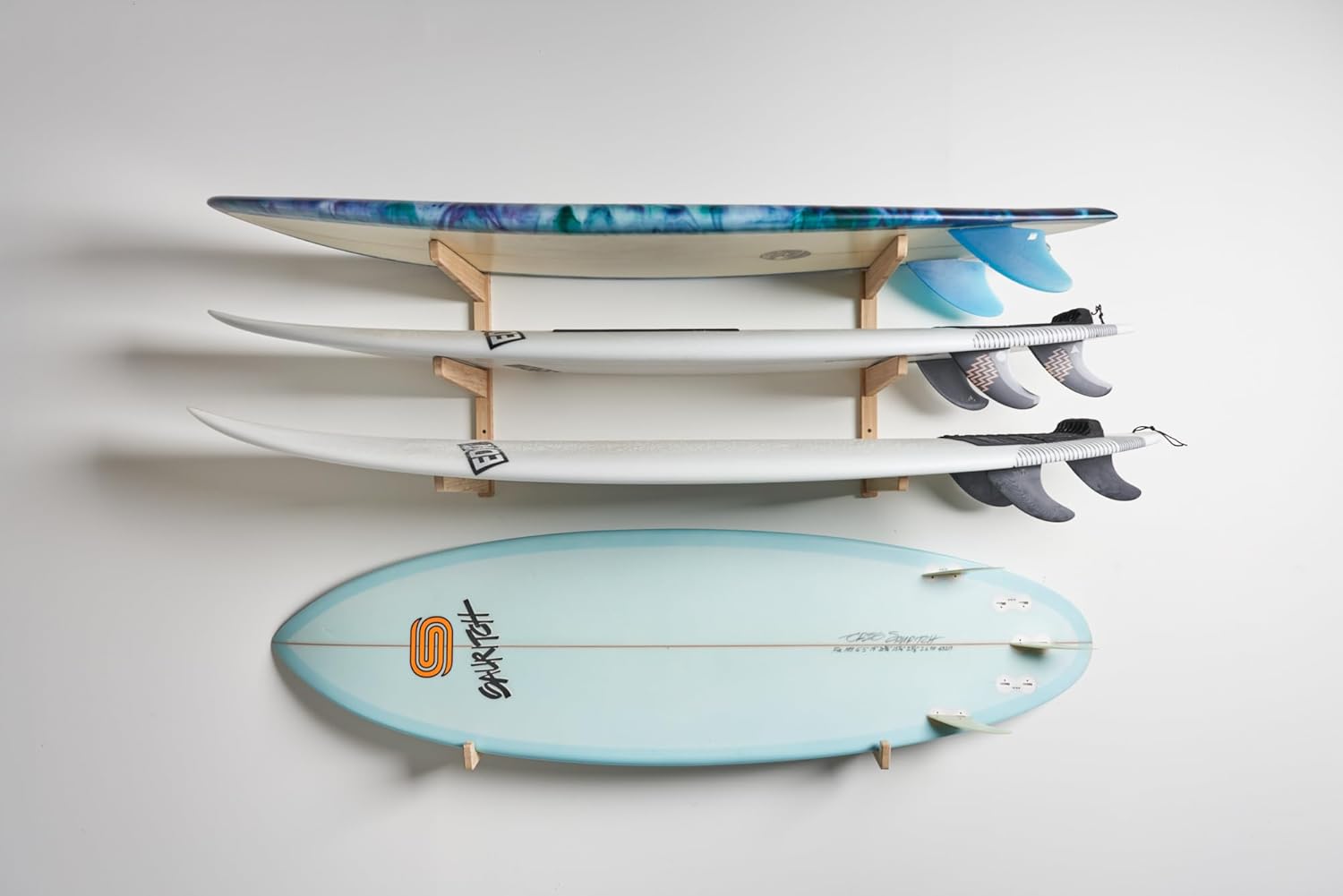 Bamboo 3 Board Surfboard Wall Rack, Surfboard Wall Mount, Works for Longboards & Shortboards, Surf board Rack, Surfboard Storage, Also Works for Wakeboards and Snowboards (Amber) - Image 4