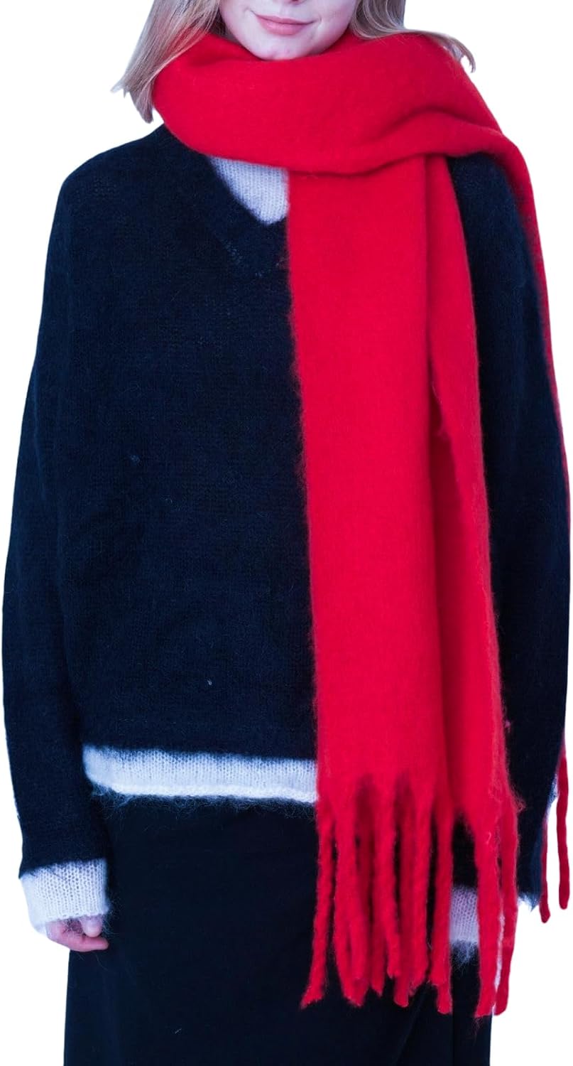 SUNDSGT Big Scarf Coloured Oversized Tassel Soft Fall Winter Thick Scarf Warm Shawl Women