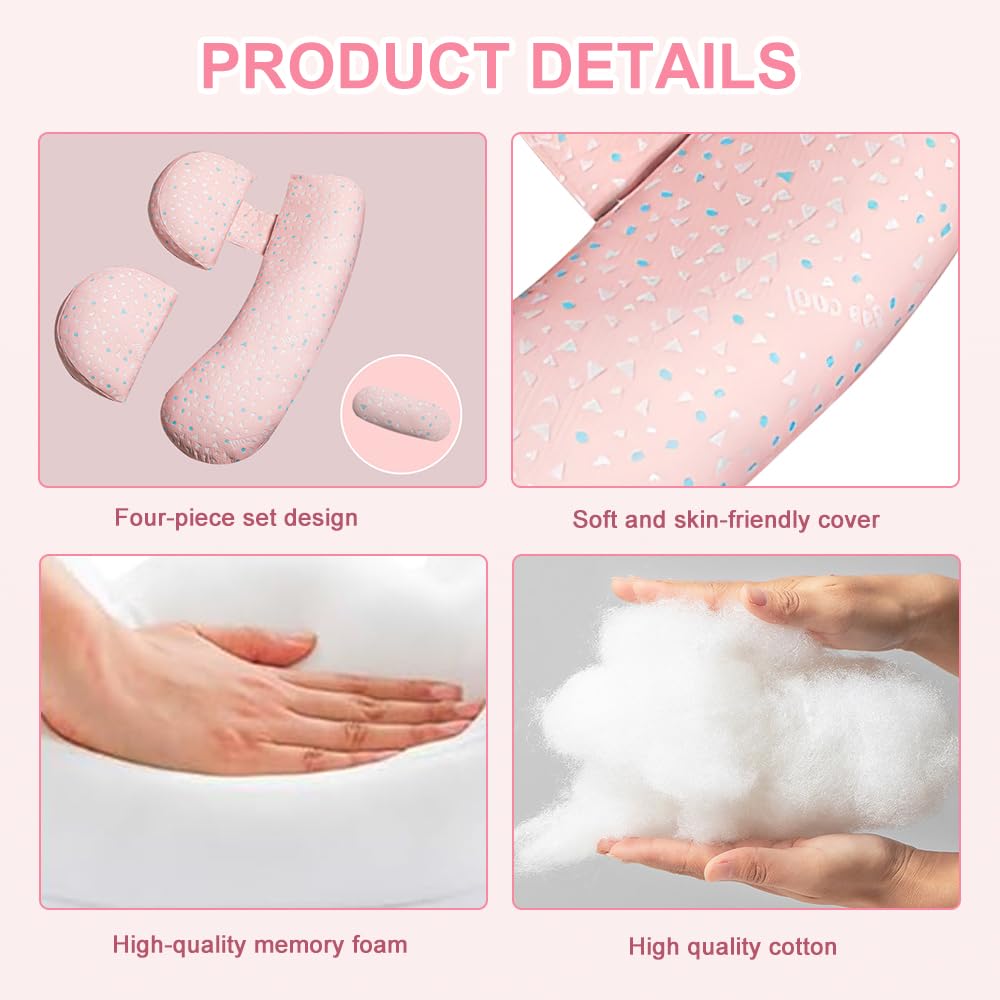 Almohada de embarazo ajustable, almohada de embarazo para dormir, almohada de espuma viscoelástica para embarazadas para abdomen, espalda, almohada corporal ajustable y portátil para dormir de