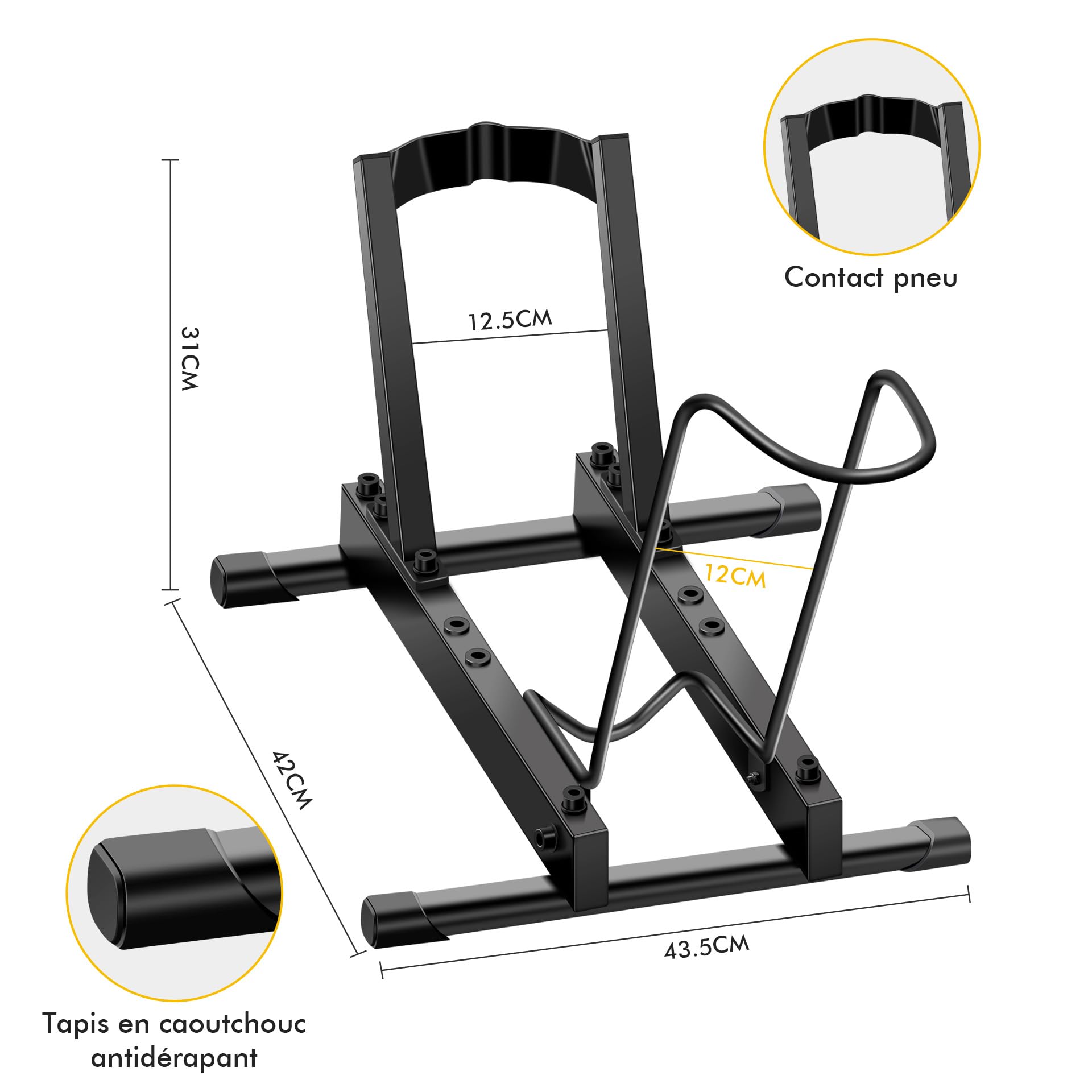 Mimoke Béquille de vélo électrique et vélo - Support de plancher autoportant réglable en hauteur en acier pour pneus jusqu'à 4 pouces, adapté aux vélos jusqu'à 38 kg