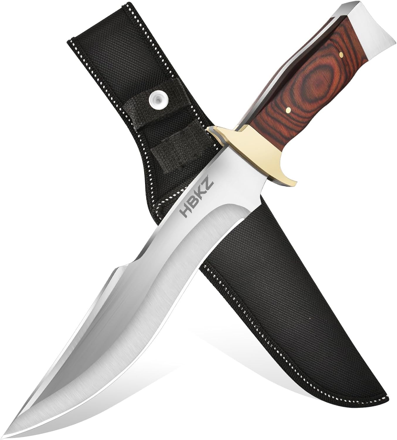 Fixed Blade Survival Knife - 9Cr18 Stainless Steel Hunting Knife - 12" Heavy Duty Bushcraft Knife with Premium Wood Handle - Gift for Men for Camping, Hiking & Fishing