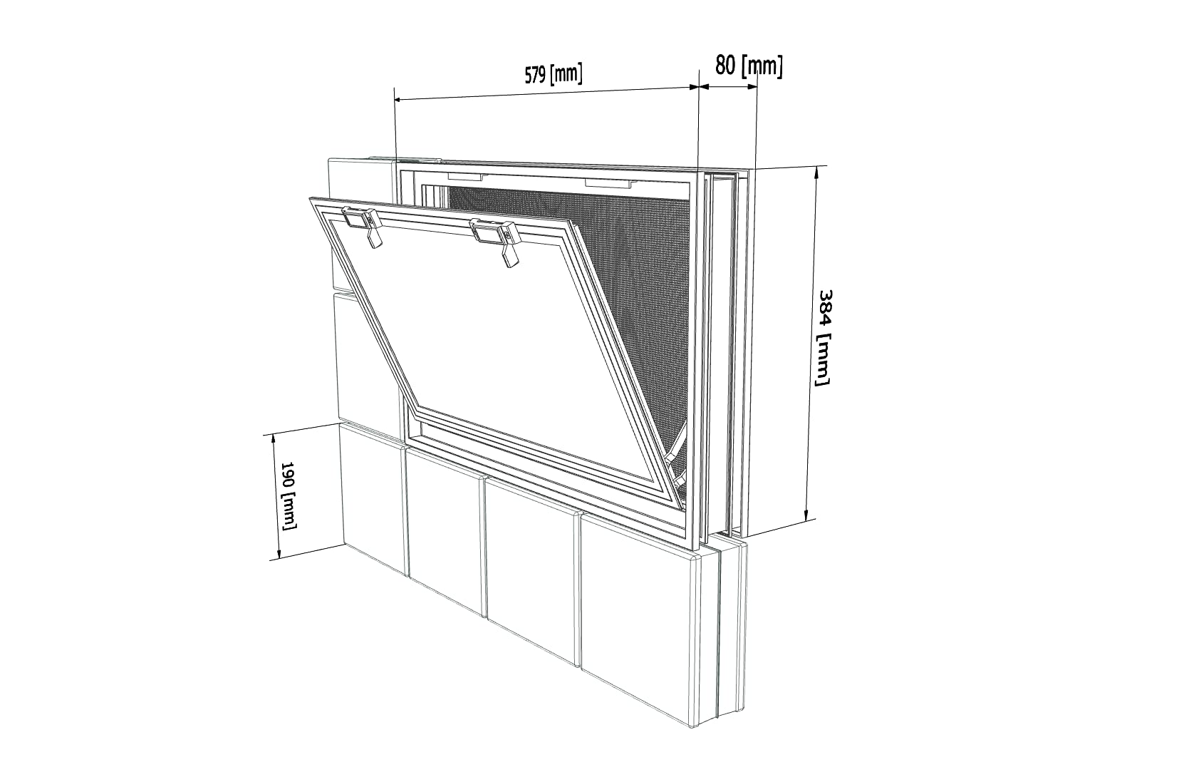 Finestra di ventilazione per l'inserimento in una parete di vetro, mattoni o blocchi di cemento | Dimensioni cm 57,9x38,4x8 | Sostituisce 6 blocchi di vetro 19x19x8 cm | Unità vendita 1 finestra