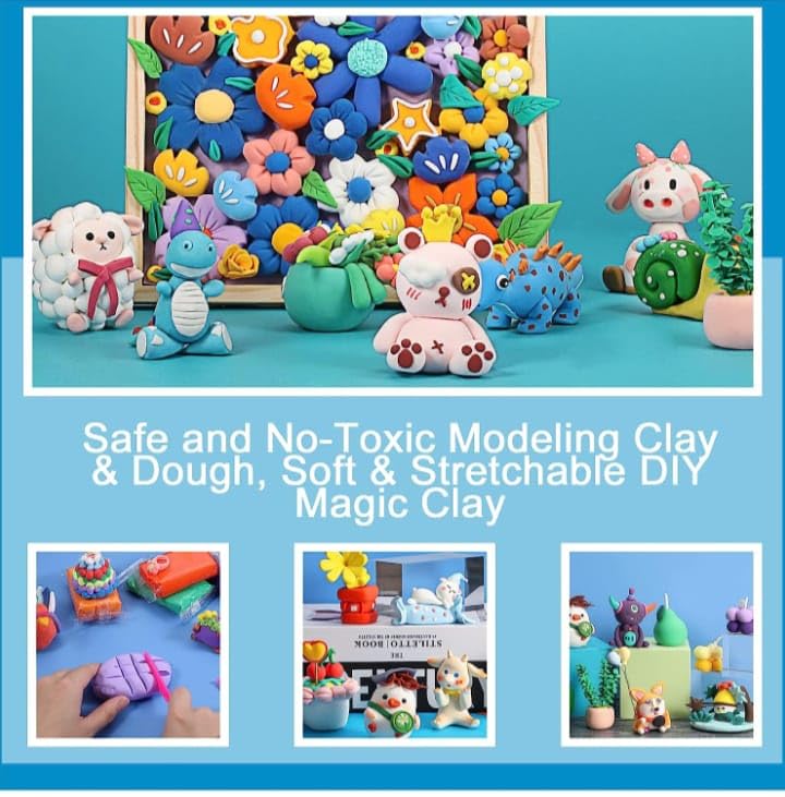 Image of Non-Toxic Air Dry Soft Colorful Playing Clay Kit for Boys & Girls. Ultra-Light Art & Craft Slime Clay Kit for Kids.(Pack of 12 Pcs)