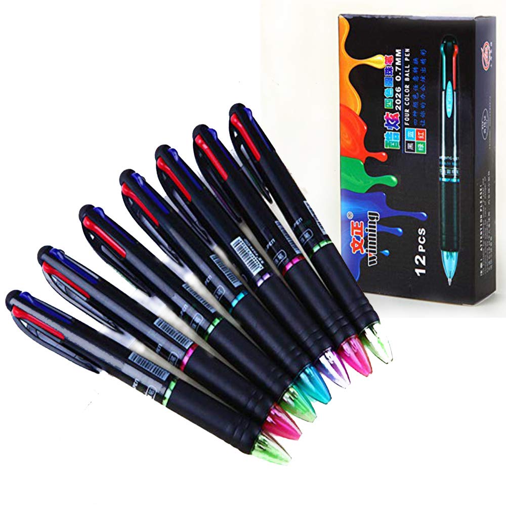 AEKAN 12 Pack Multicolor Pen Retractable 0.7mm 4 Color Ink(Black, Blue, Red, Green) in One Ballpoint Pens for Smooth Writing -