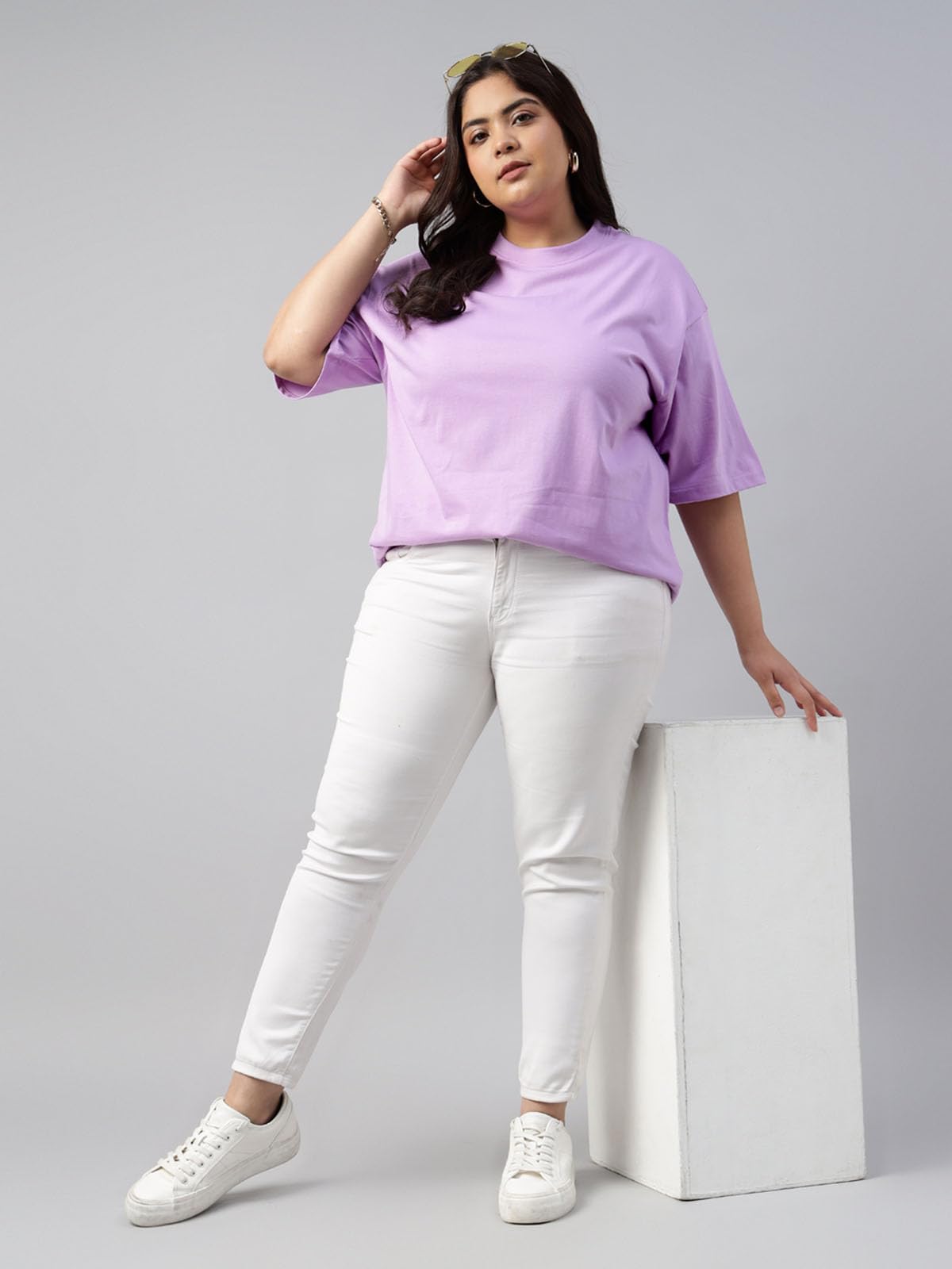 JUNEBERRY 100% czysta bawełna oversize, luźny krój, zakładane ramiona, stały rdzeń, duże rozmiary, damskie koszulki combo, 2 sztuki (rozmiary od 2XL do 5XL)