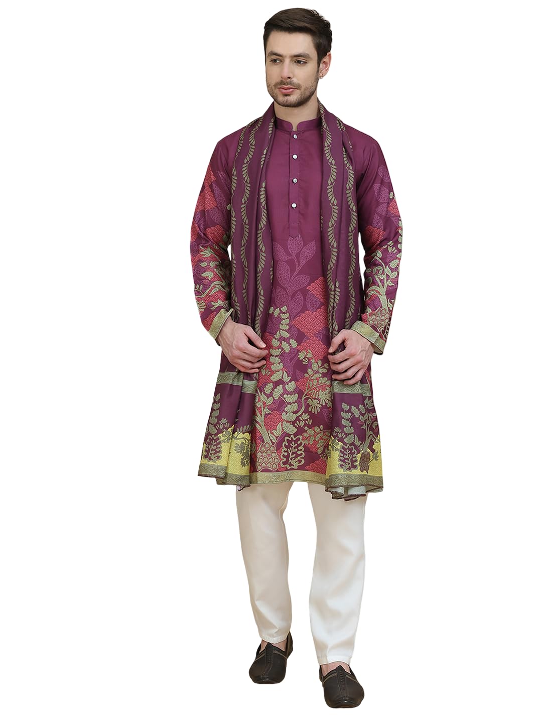 Floral Printed Black Cotton Blend Kurta Set with Dupatta-image-32