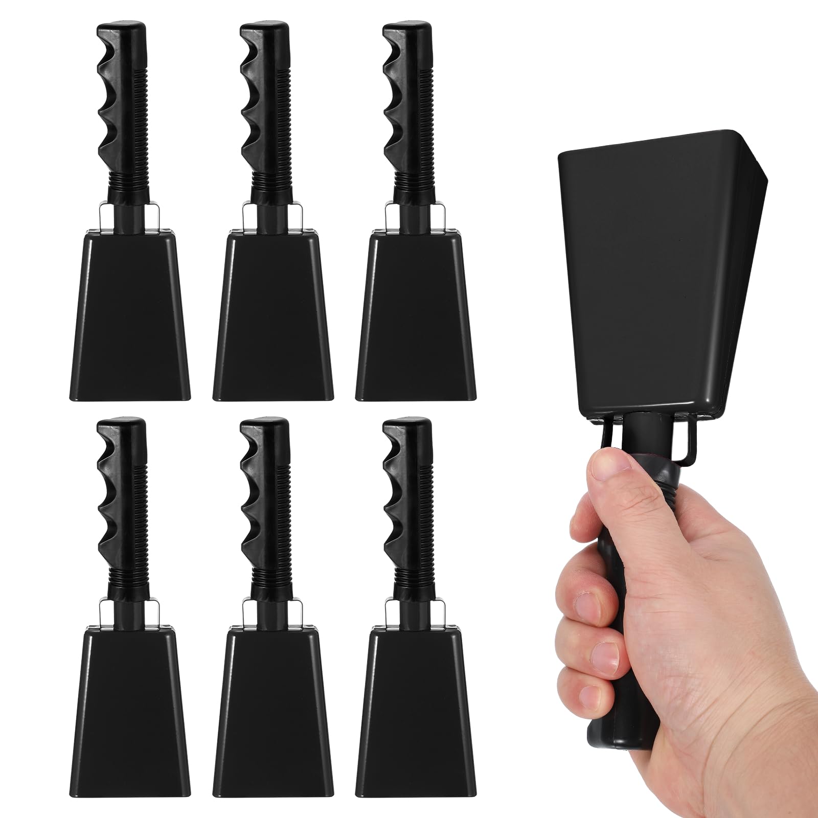 PATIKIL 9" Cow Bells for Football Game 6Pcs Cowbells for Sporting Events Bulk Loud Noise Makers Metal Cow Bell with Handle with Strap for Cheering Competition Marathon Wedding DIY