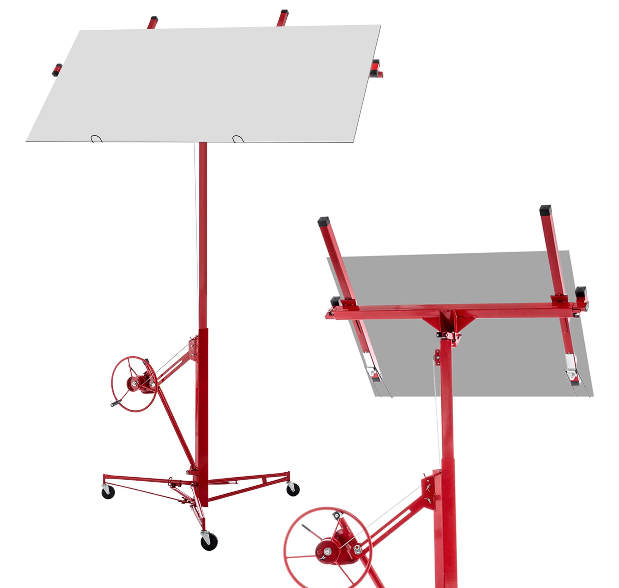 Elevador de placas de yeso para paneles de yeso y techos: máx. 68 kg, altura de trabajo 140-350 cm, inclinación de 60 grados, plegable con 3 ruedas de freno para facilitar el transporte