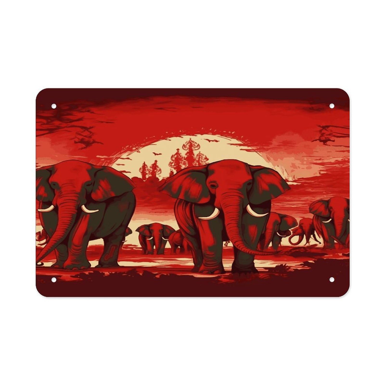 Fodpand Style Elephants Red Wall Art Metal Signs Tin Sign