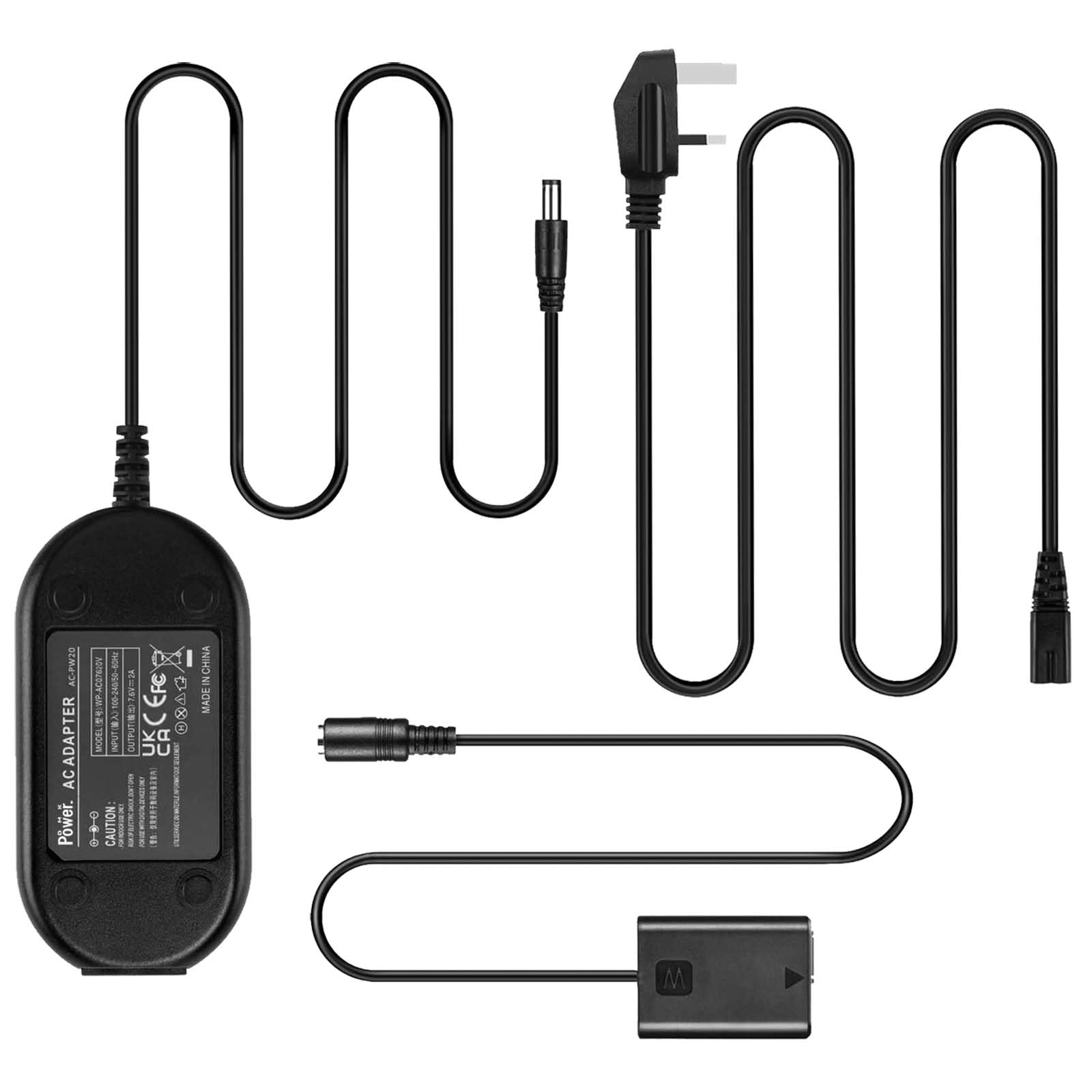 DMK Power PW20 AC Power Adapter Supply Kit,DC Coupler Compatible with Sony Alpha NeX-3 NeX-3A NeX-3C NeX-3CA NeX-3CD NeX-3D NeX-5 NeX-5A A6000 A6300 A6500 A3000 etd, (NP-FW50 Battery Replacement).