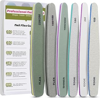 Professional Nail File Set Double Sided Grit 100/150/180/220/240/280/1000/4000 Buffer Emery Board Manicure Tools for Nail Grooming and Styling, Acrylic Gel Nail Buffer File Block Nail Polisher 6 Pcs