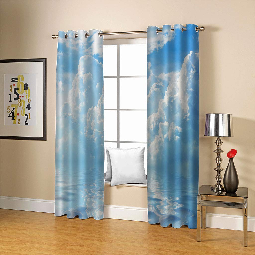 Rideaux Et Draperies Intérieurs 3D Ciel Bleu Nuage Blanc Paysage Motif Rideau Occultant À Oeillets Decoration Salon Chambre Maison pour Enfant Adulte 2 Pièces 280x160Cm Design Moderne Imprimé