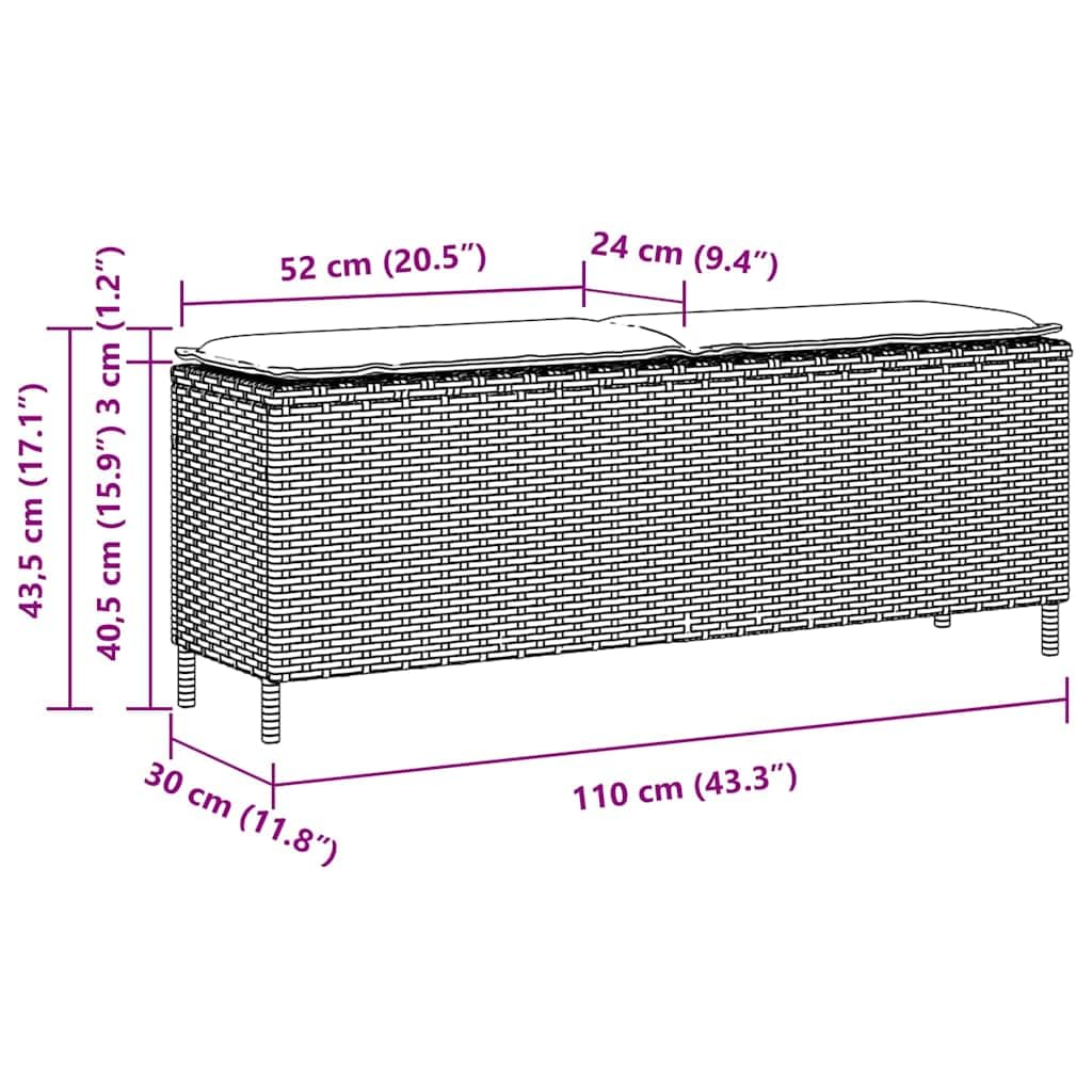 vidaXL Banco de jardín con cojín beige110x30x40,5 cm ratán sintético, Banco de Exterior, Banco de Parque, sofá de Dos plazas de jardín