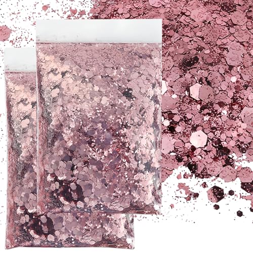 GIUSOBG Purpurina para manualidades, 100 g de cara brillante, 0,2 + 1 + 3 mm, polvo ultrafino para uñas, cara, maquillaje, tarjetas, manualidades, arte de uñas (rosa oscuro)