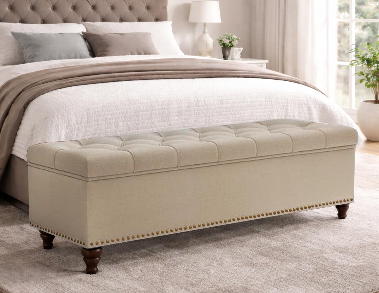 GRAPEWOOD Caleb Ottoman Bench with Storage for Living Room, Storage Chest for Sofa Couch Bedroom | Hall Office (Cream Colour)-image-6