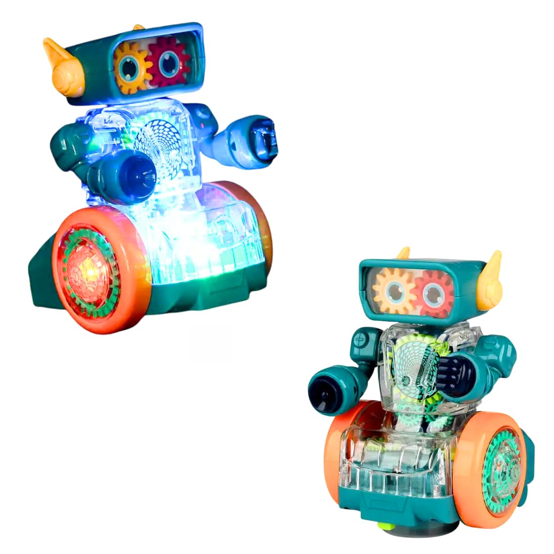 VikriDA Robot Rotating Gear Toy | Transparent Gear Electric Walking, 360 Degree Rotating Bump & Go Robot Toy with Flashing Lights & Sound (1 Piece Multicolor)