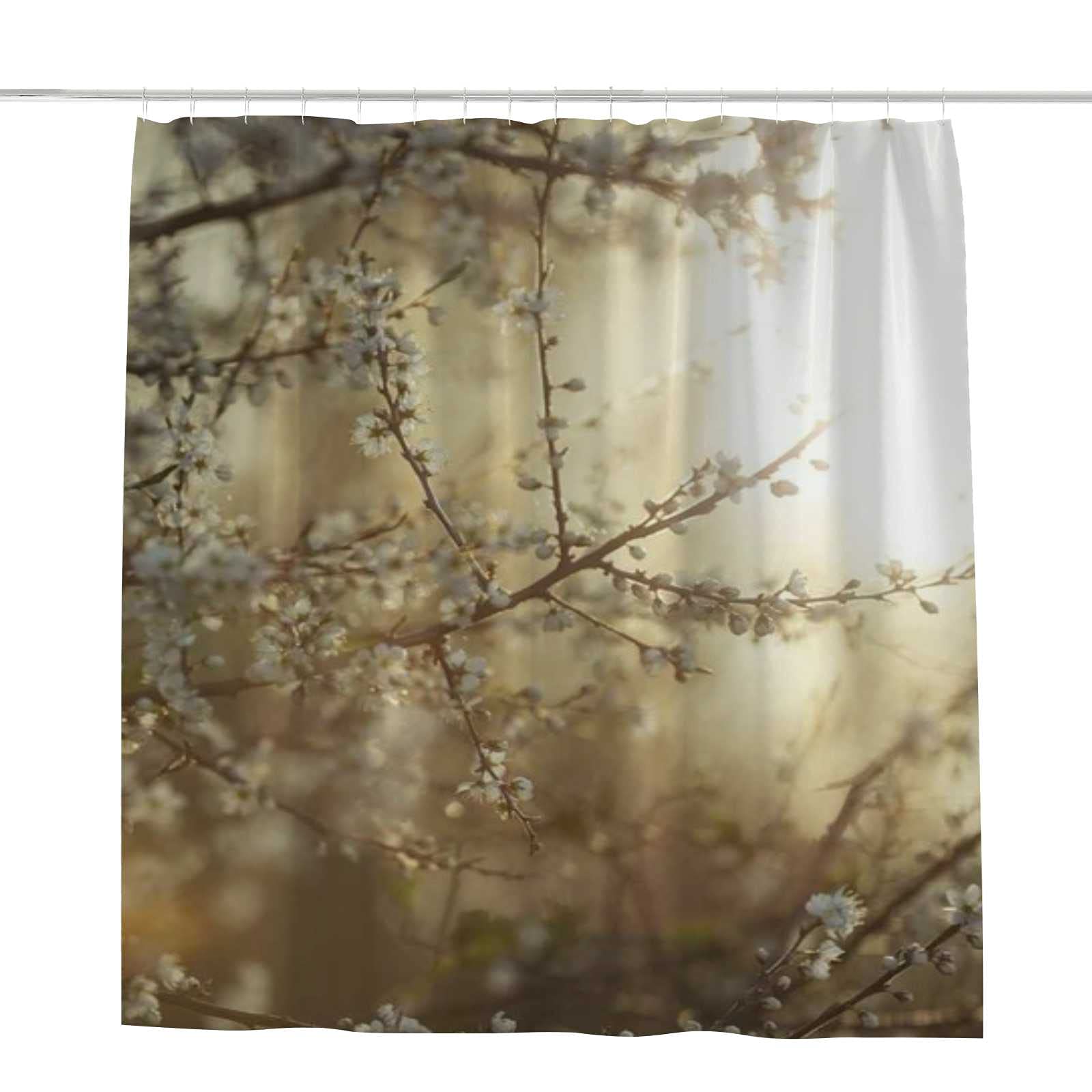 Rideau de douche anti-éclaboussures lavable motif arbre fleuri blanc en polyester