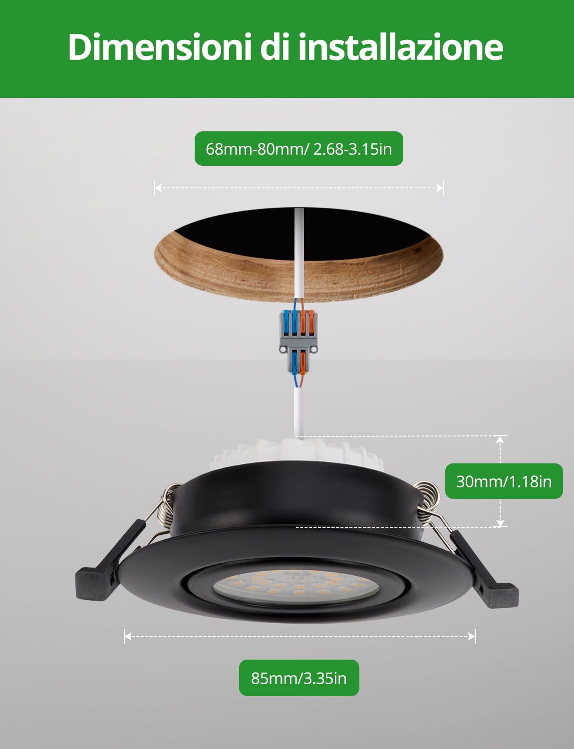 HOMEOW Faretti da Incasso Faretti per Cartongesso Ø68mm - 80mm Faretto LED Soffitto IP44 for Bagno Nero Interno, Recessed Spot Lights for Kitchen Orientabili AC 220V - 240V 4.7W 760LM 3000K, Set di 6