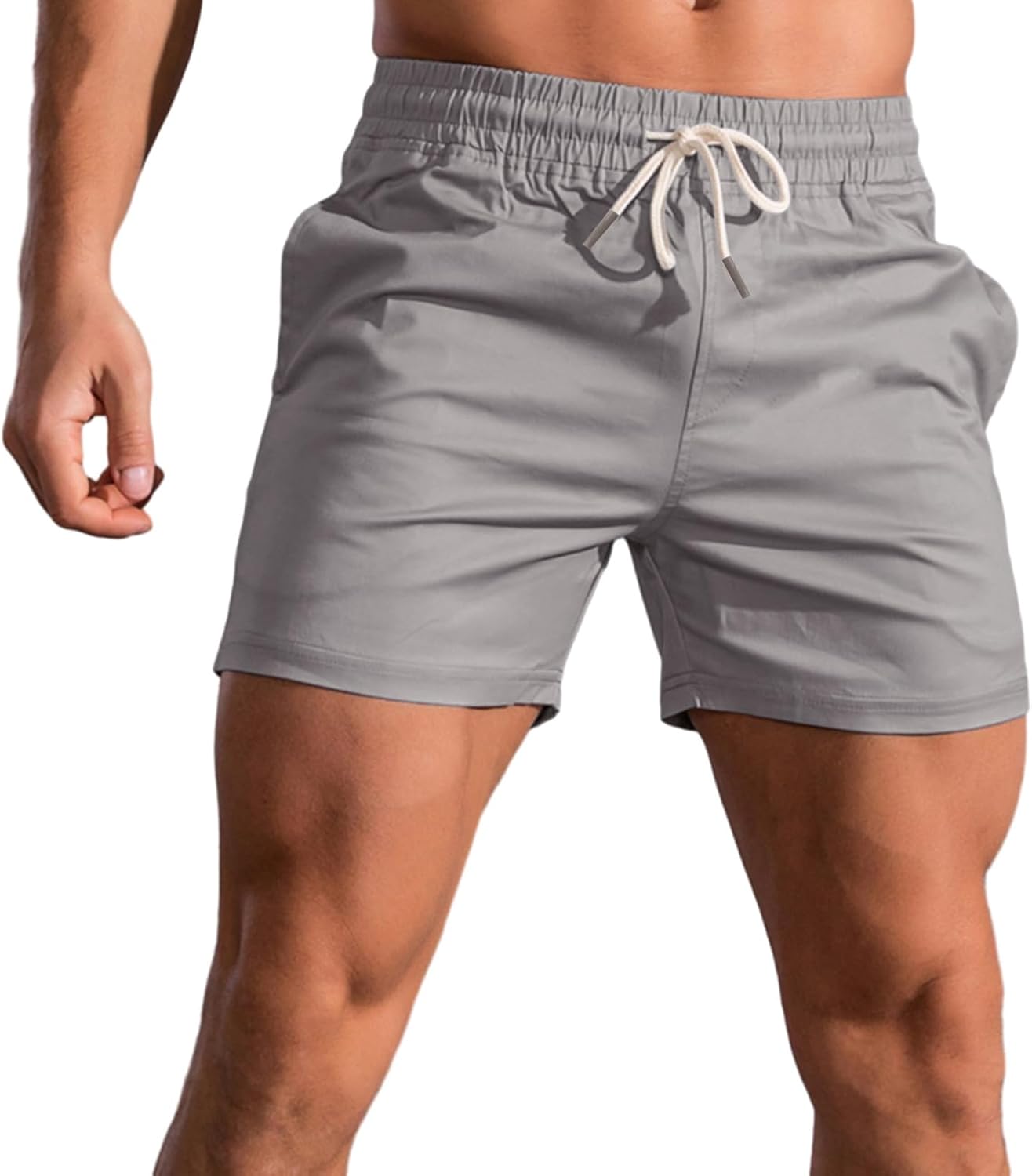 Mens 5" Shorts Cotton Casual Classic Fit Elastic Waist Summer Daily Wear Workout Short - Image 2