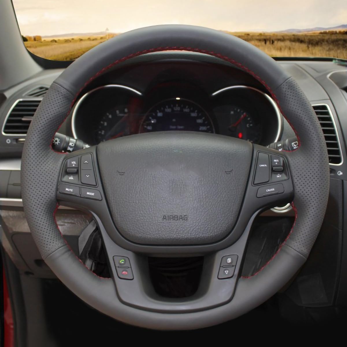 Loncky Black Genuine Leather Steering Wheel Cover for Kia Cadenza 2014 2015 2016 / Kia Sorento 2011 2012 2013 2014 2015 Car Custom Fit Hand Stitched Accessories