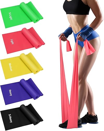 Allvodes Resistance Bands Set 5 Pack Latex Exercise Bands with 5 Resistance Levels Skin-Friendly Elastic Bands with Carrying Pouch for Home Workout