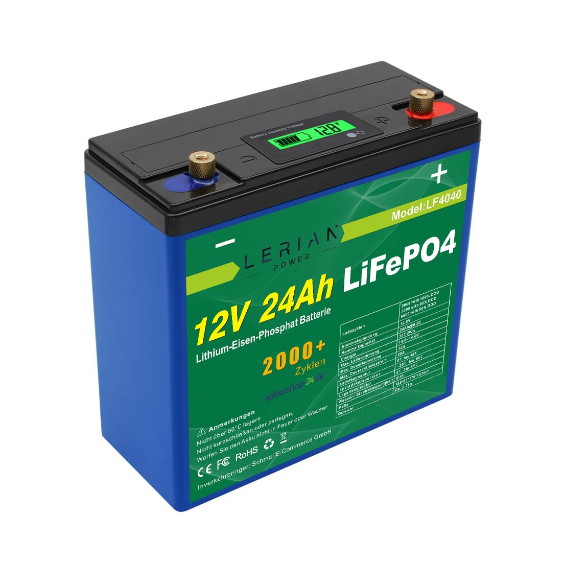 LiFePO4 - Batteria al litio da 12 V, 24 Ah, 20 A, per campeggio, barca, roulotte solare