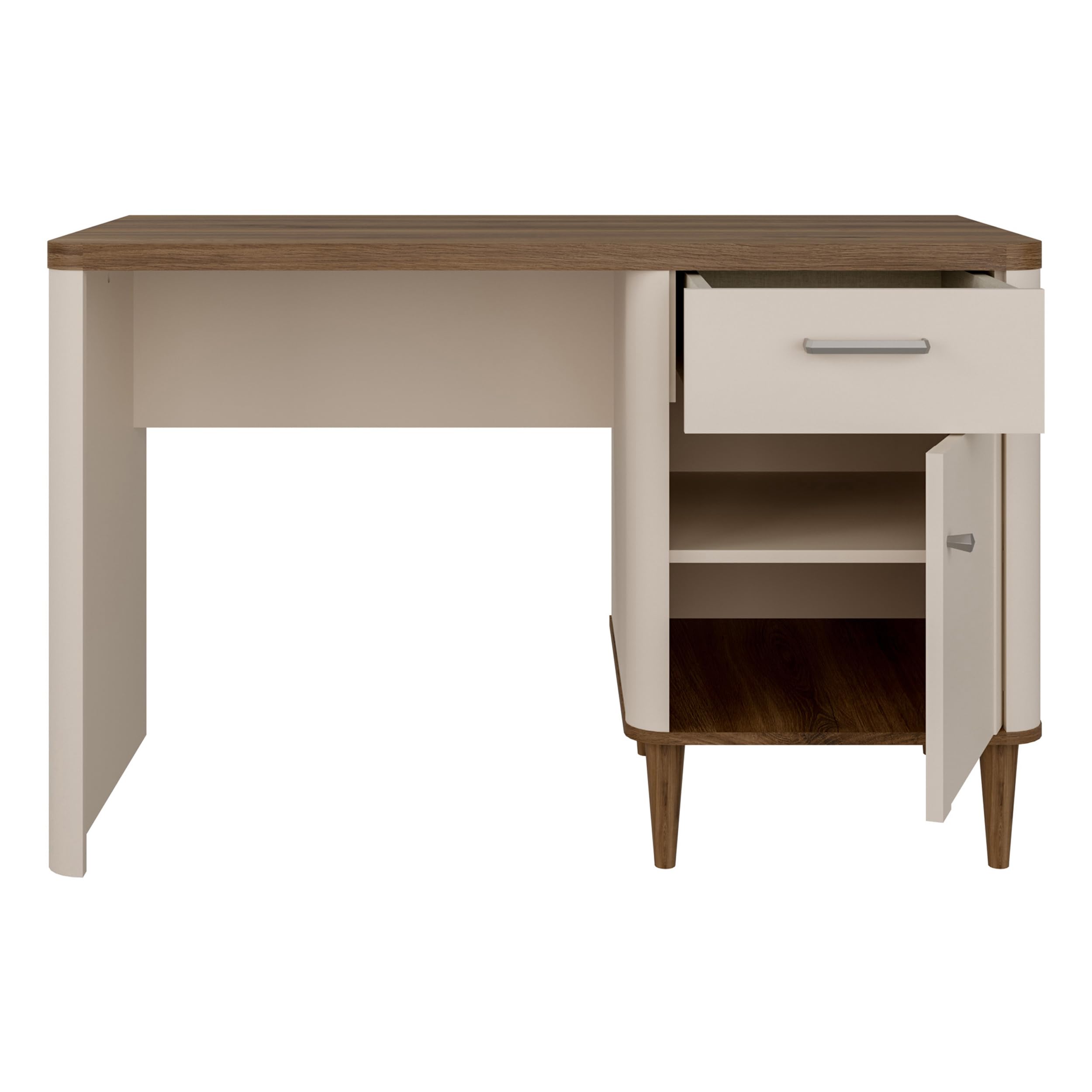 Forte LACETTI Schreibtisch 120, eleganter Schreibtisch mit hohen Möbelbeinen, Büro, Jugendzimmer, Holzwerkstoff, Kaschmir-Beige-Valencia Eiche Holzdekor, 120 cm breit x 75,8 cm hoch x 60 cm tief