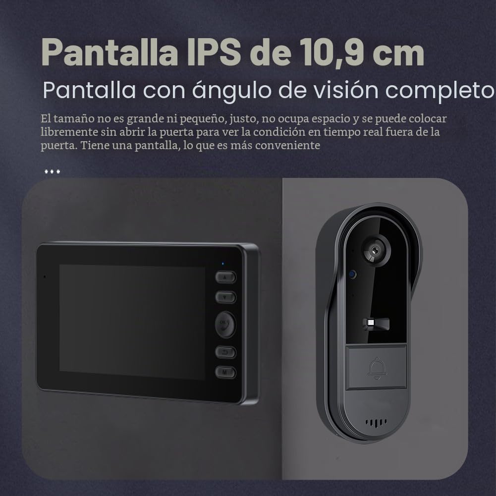 Timbre Inalámbrico con Cámara Timbre Videoportero Exterior IP65 Impermeable Inalámbrico con Cámara y Pantalla IPS de 4,3 Pulgadas(4000 mAh), Interconexión inalámbrica Bluetooth 2,4G, No Requiere WiFi
