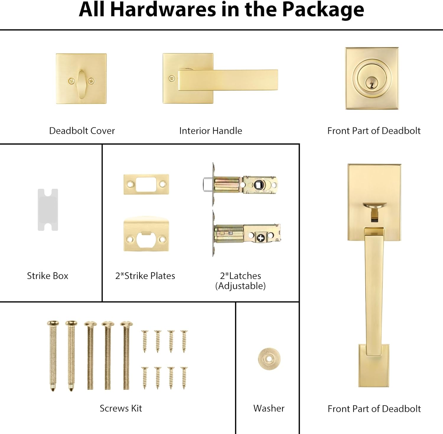 Haidms Gold Front Door Handle and Deadbolt Set, Entry Door Handle and Deadbolt with Reversible Handle Lever,Front Door Lock Set, Exterior Door Handles and Locks