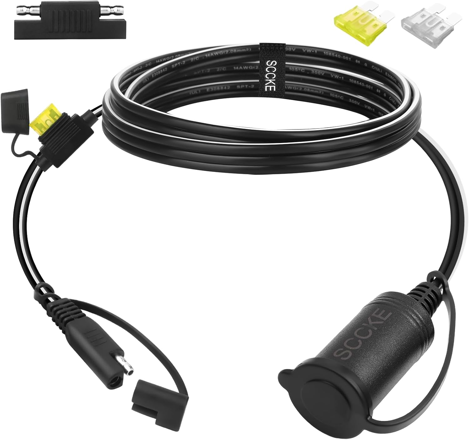12-24V 6FT 14AWG SAE to Female Cigarette Lighter Socket Cable, 14 Gauge SAE 2 Pin Quick Disconnect Connector Wire Harness Extension Charge Cord