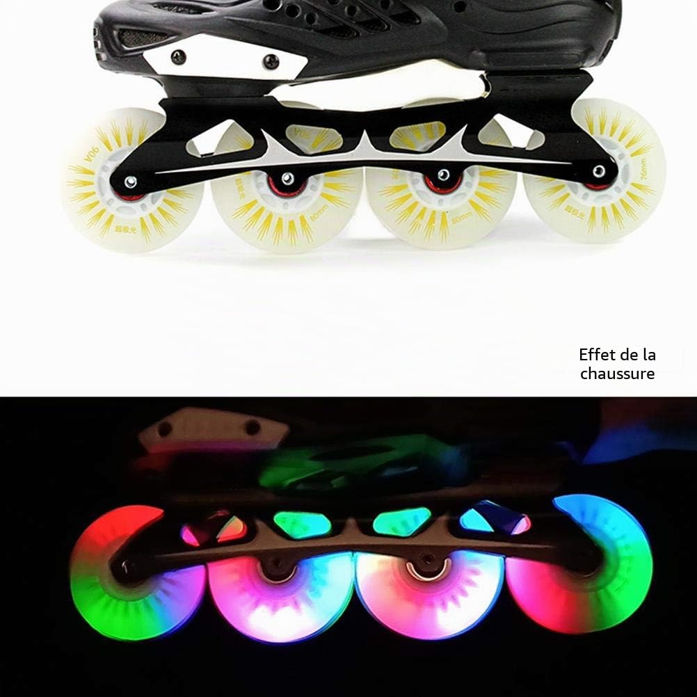 Lot de 8 roues de rollers à roulettes lumineuses avec flash LED 70 mm pour enfants et adolescents