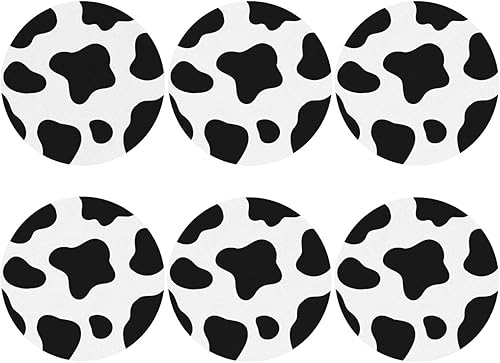 Miniatura 2 de Juego de 6 posavasos con patrón de vaca para bebidas, posavasos absorbentes de piel sintética para bebidas frías, tazas de vino y tazas, protección