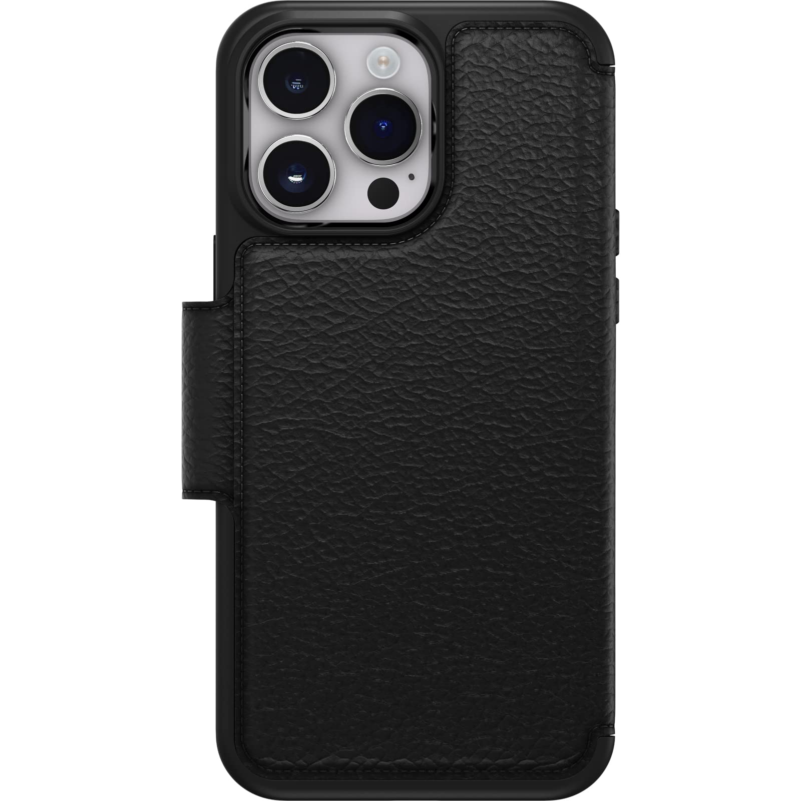 OtterBox Cover per iPhone 14 Pro Max Strada, resistente a shock e cadute, vero cuoio, 2 slot carte di credito, testata 3x vs norme MIL-STD 810G, Nero