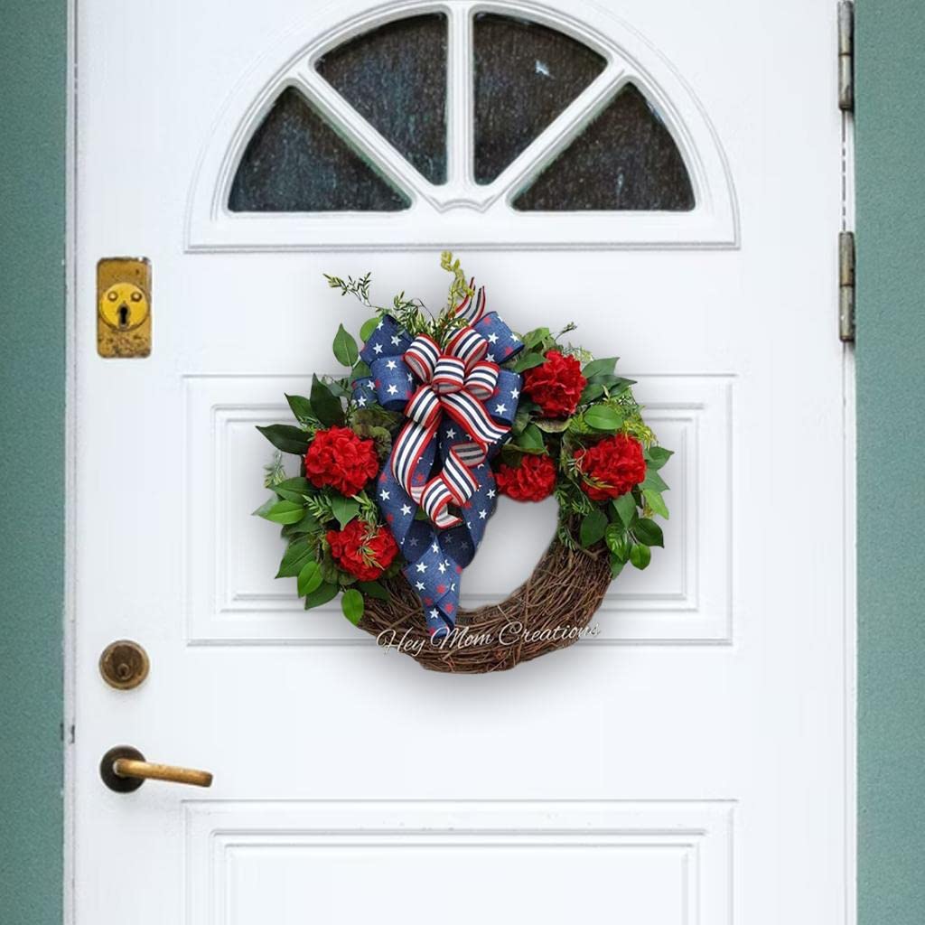 Corona de La Independencia con Flores de Ratán, Follaje Y Cinta - Decoración Natural Ideal para Bodas, Graduaciones, Ventanas, Porches, Paredes, Pascu, C, Individual