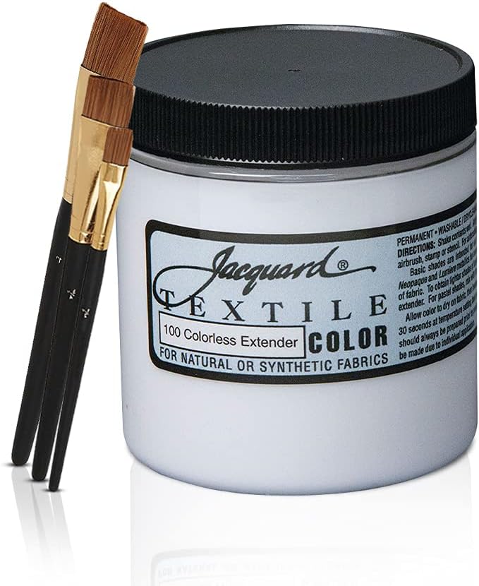 Positive Art Jacquard Textile Medium Colorless Extender 8 oz, Acts as Fabric Medium, Add to Textile Paint to Increase Transparency, 3 Brushes Set