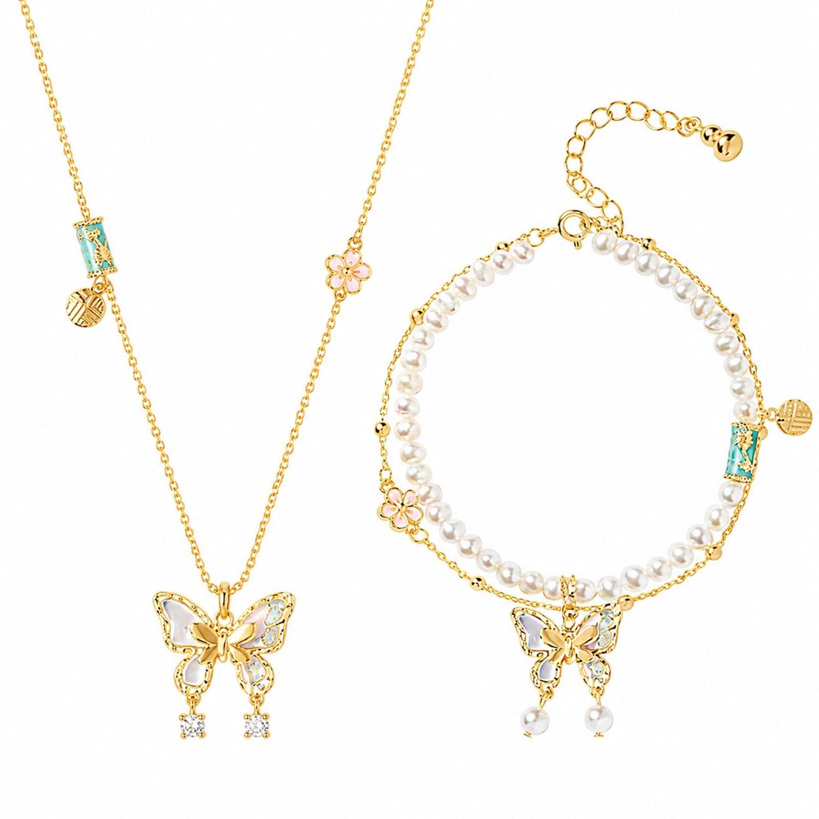 Set De Joyería De Mariposa De 2 Piezas, Collar Y Pulsera