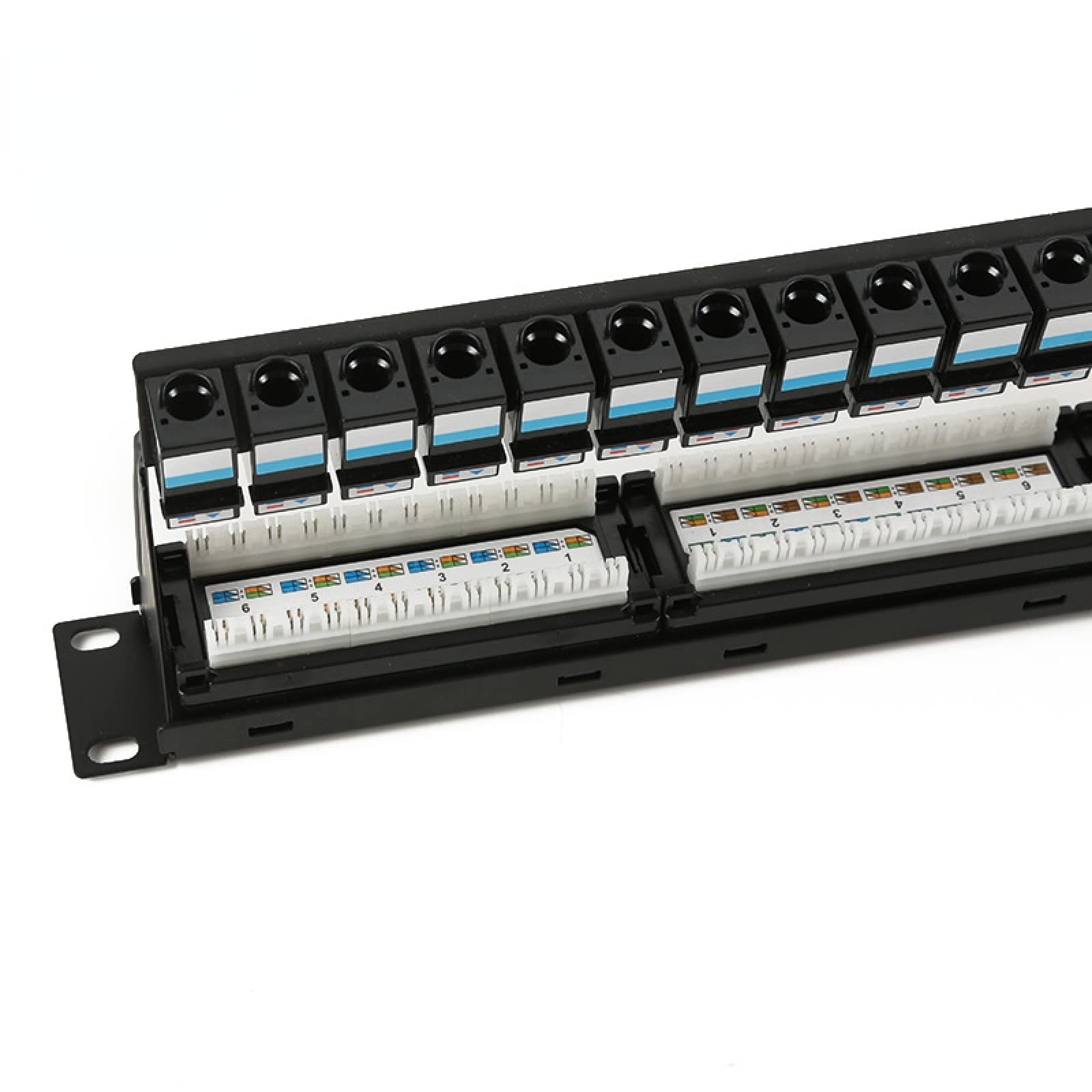 Panneau de brassage réseau 24 ports 6 catégories Cadre de distribution Cat6 1U48 cm Cadre de distribution de porte anti-poussière avec housse anti-poussière