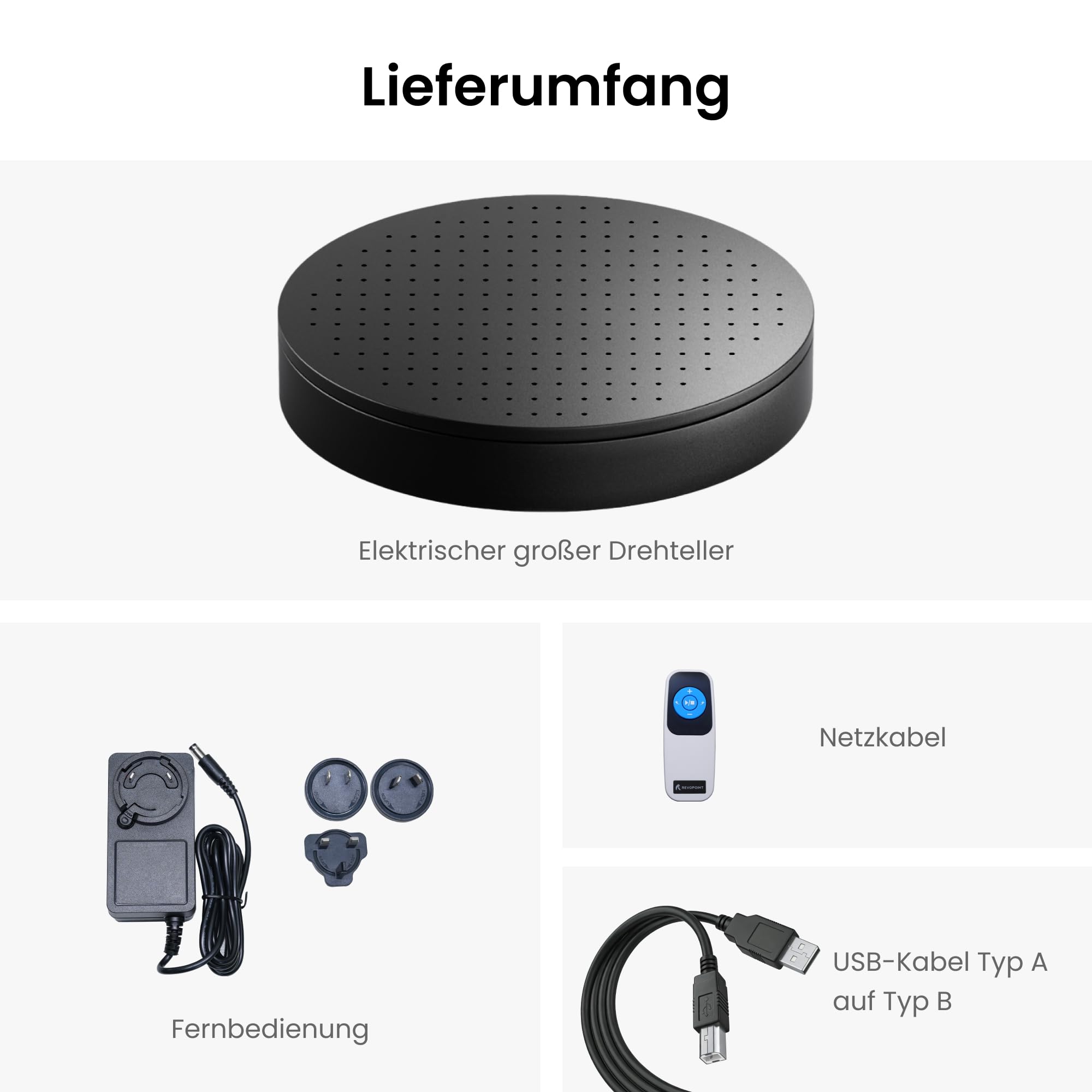 Revopoint Elektrischer großer Drehteller für 3D Scanning | Belastbar bis 75 kg, Schnelle 360-Grad-Plattform, Einstellbare Geschwindigkeit, Ideal für Große Objekte & Body-Scans