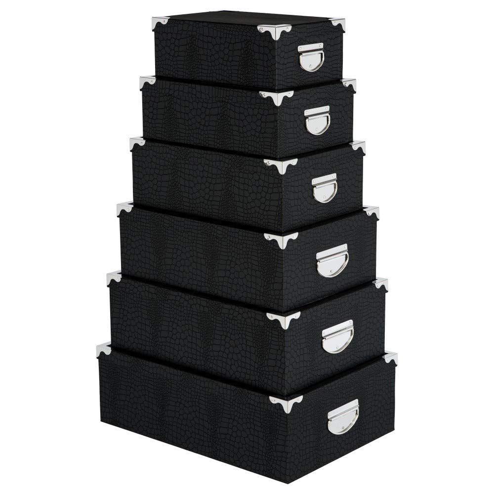 Coffres de rangement gain de place motif croco noir lot de 6 boites empilables