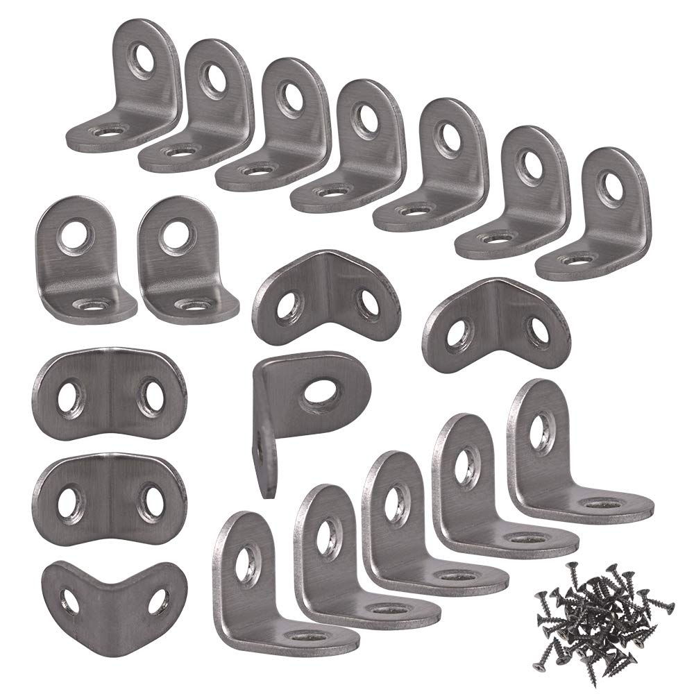 Ewead. Stainless Steel Corner Brace 20 x 20 x 16mm L-Shaped Brackets Right Angle Brace Brackets Fastener Support Wall Hanging 30 Pieces，with 60 Screws