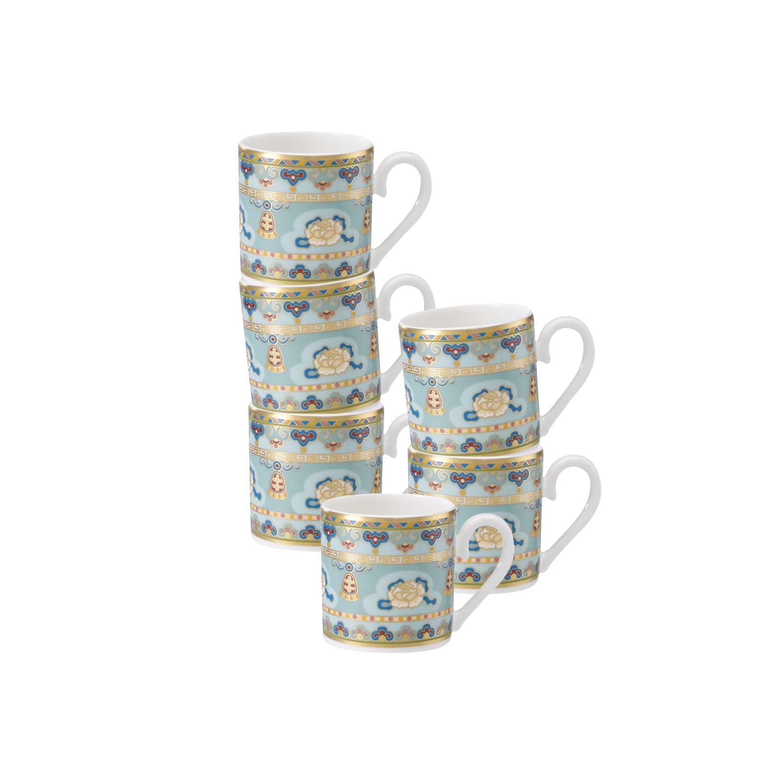 Villeroy & Boch Samarkand Aquamarin Espressotassen 6er Set, 50 ml, Mokkatassen mit orientalischem Dekor, Premium Bone Porcelain, Mehrfarbig/Blau