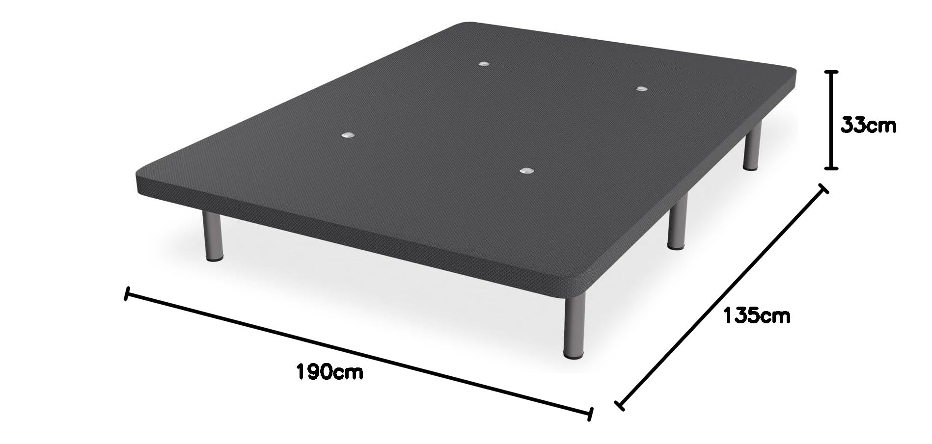 Somnia Descanso - Base Tapizada 3D Extra Resistente con Gran Estabilidad y 5 Barras Transversales + 6 Patas metálicas roscadas de 25cm, 135 x 190, Gris Oscuro