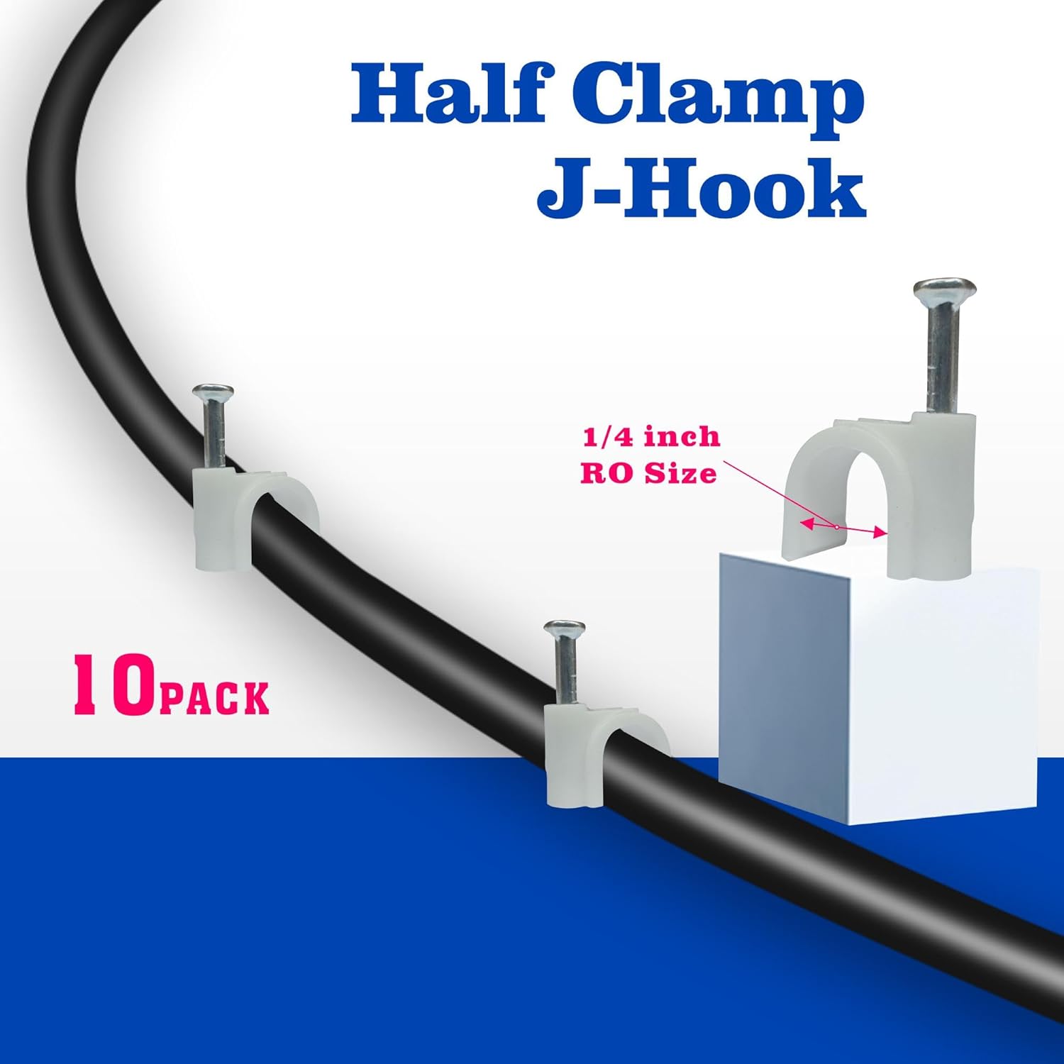 1/4" 90 Degree Elbow Conduit With White Half Clamp J-Hook and Stainless Screw Kit,For 1/4 inch RO Tubing Plastic Polymer,Pex Pipe Clamps (pack of 8)