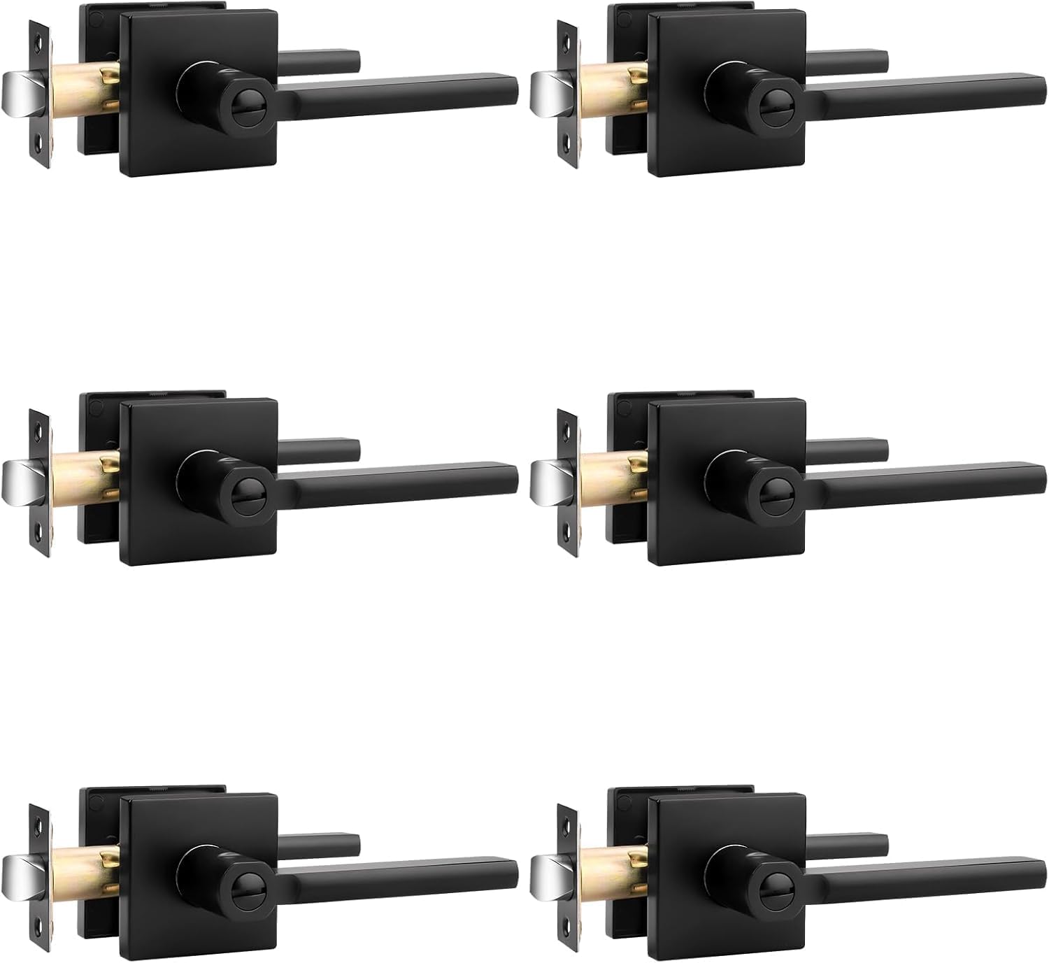 Probrico Black Privacy Door Handle (6 Pack) and Passage Door Handle (6 Pack), Heavy Duty Interior Door Knobs, Keyless Door Lever for Bedroom or Bathroom and Hallway Closet