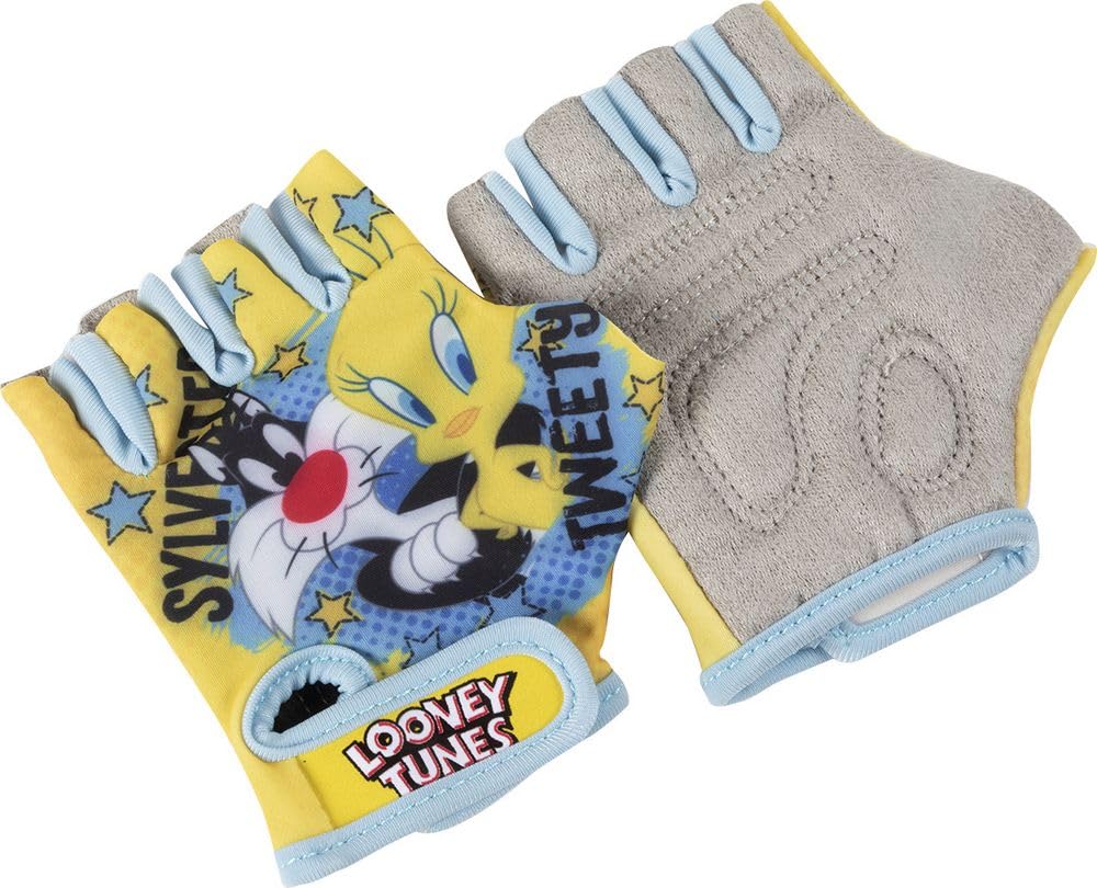 Tataway Pair Of Bike Gloves Boy Girl Looney Tunes Titti Silvestro Fingerless Yellow Blue Cartoons