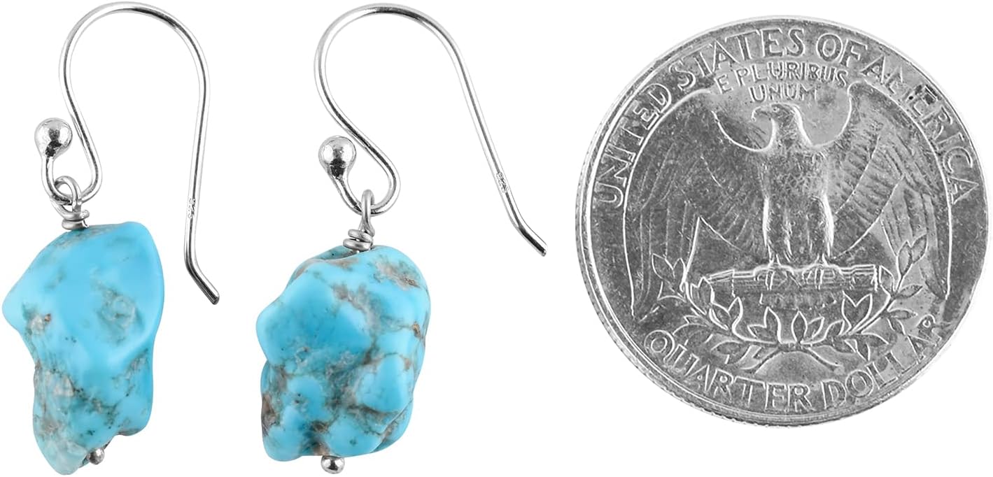 InfinityGemsArt Raw Turquoise Earrings Set Women, Birthstone, Natural Gemstone Rough Pair, Dangle Handmade Jewelry, Chakra Energy Healing Crystals, 925 Sterling Silver
