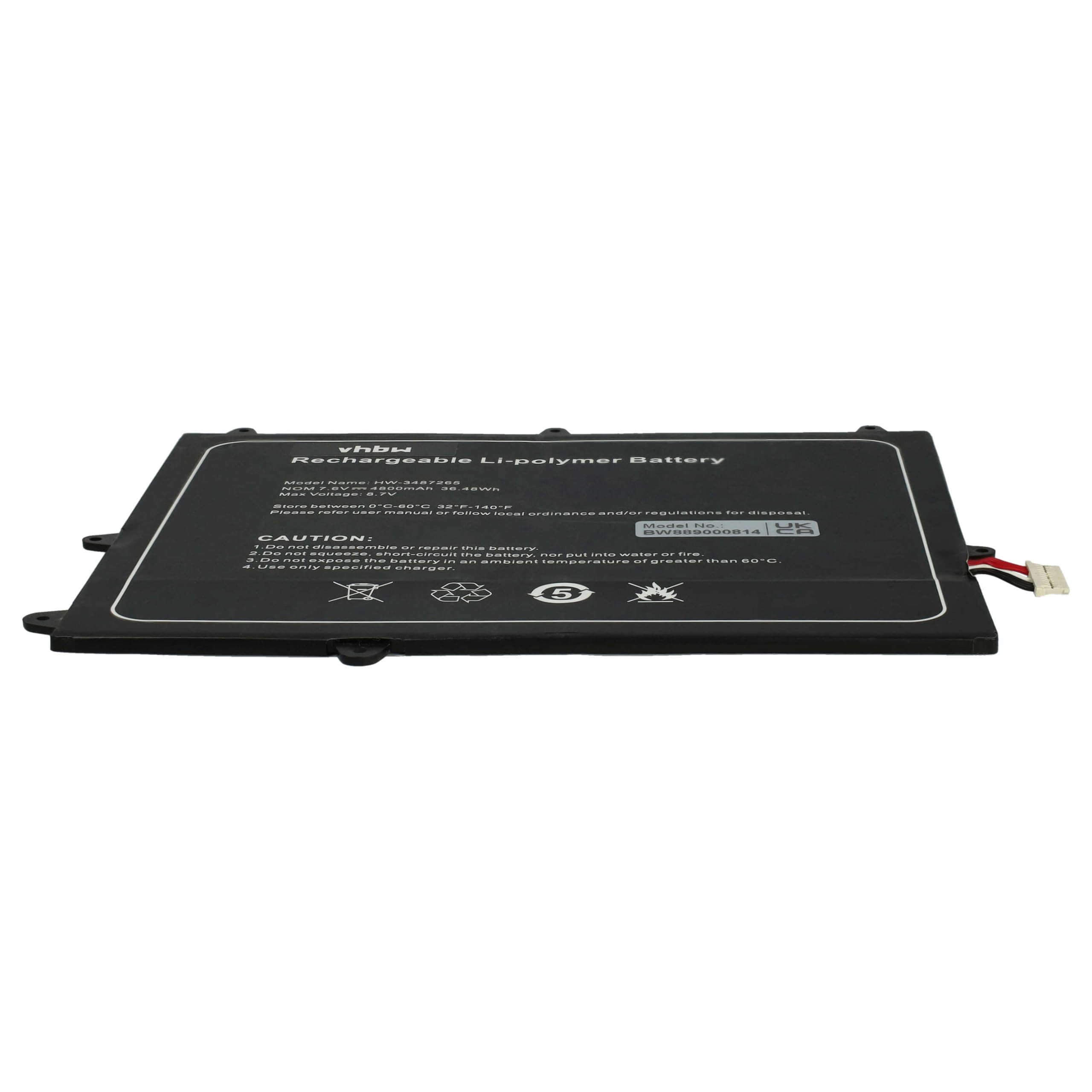 vhbw batteria sostituisce Trekstor 3487265P, HW-3487265, TH116A per notebook (4800mAh, 7,6V, Li-Poly)